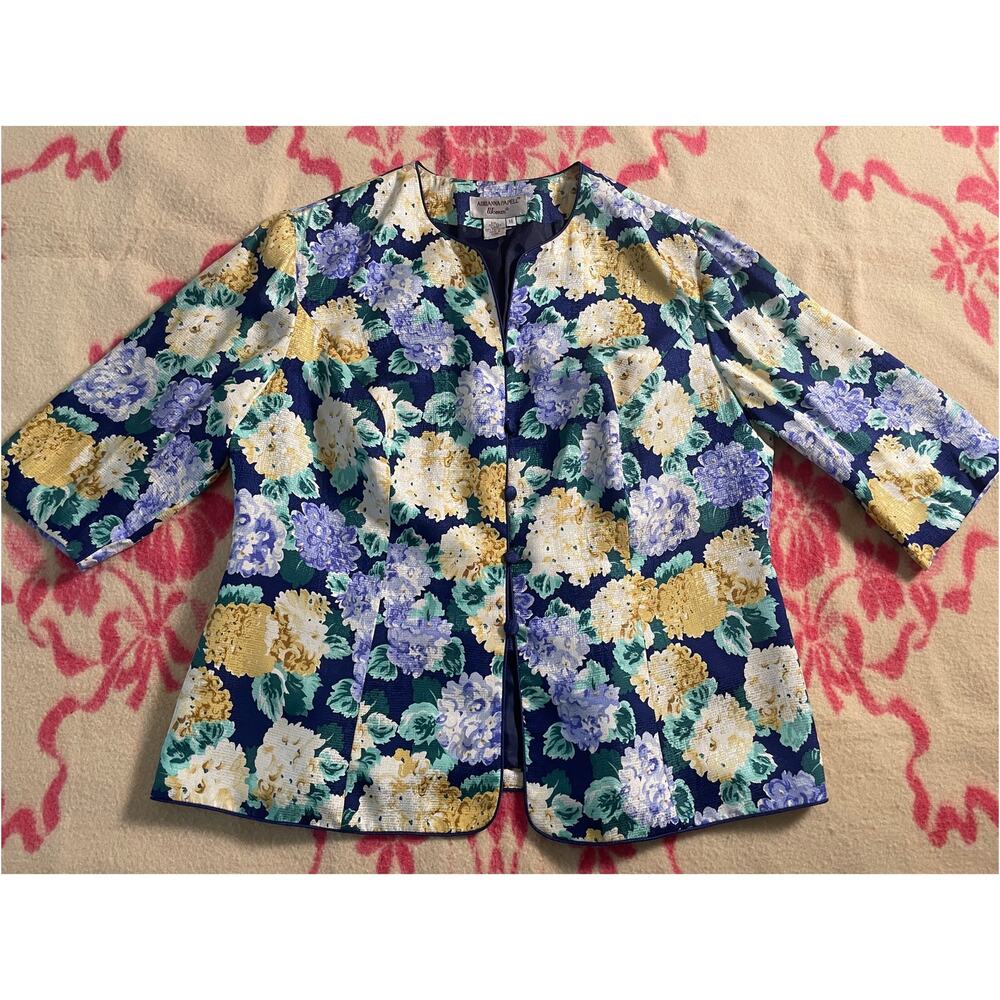 Vtg. Adrianna Papell 100% silk Cocktail Jacket blazer Hydrangea pattern SZ 16